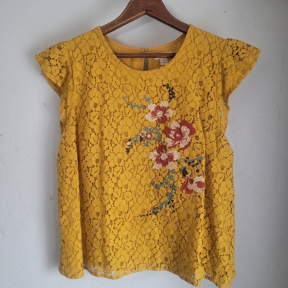 Floral Lace Yellow Top - Picture 1 of 7